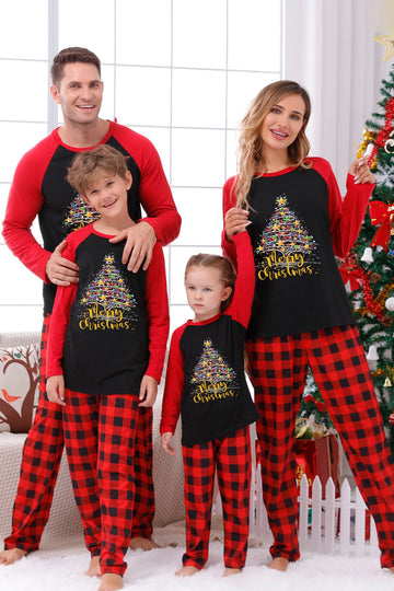 Conjuntos de pijamas a cuadros rojos de la familia navideña